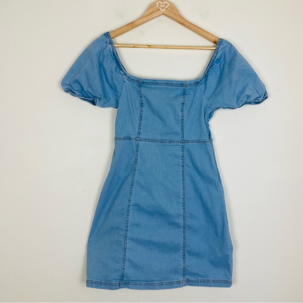 Sanctuary stretch denim puff sleeve square neckline mini dress. Size 2